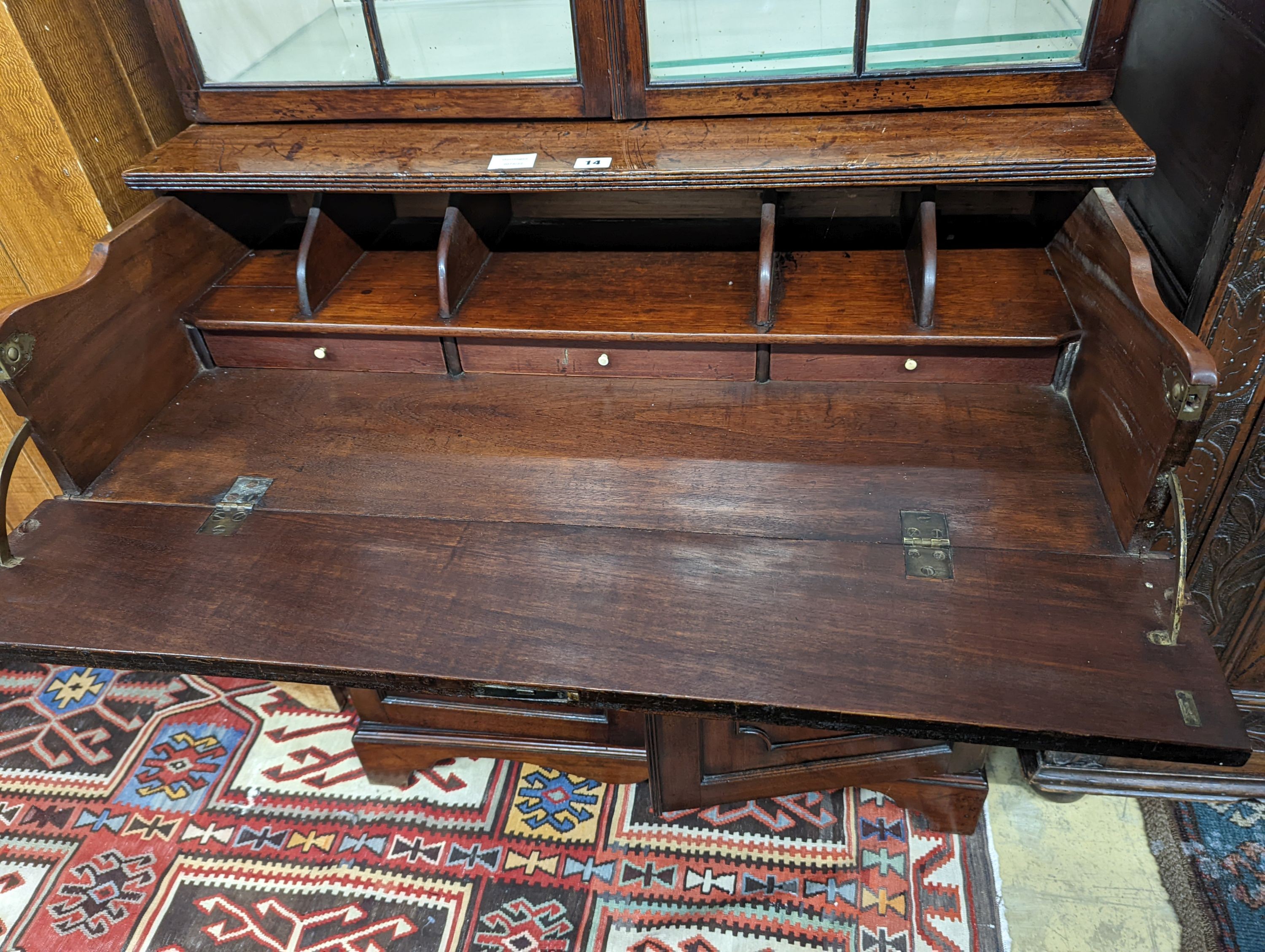 A George III mahogany secretaire bookcase, length 101cm, depth 50cm, height 203cm